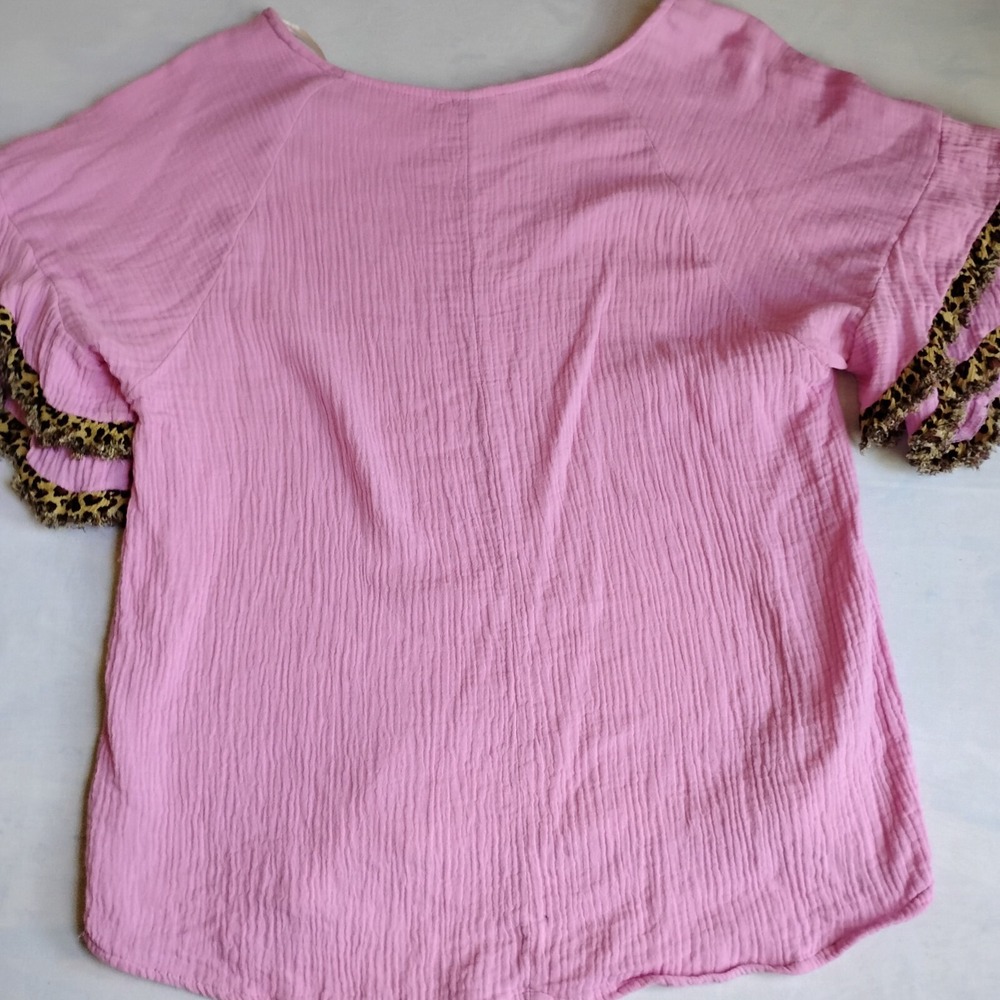 Umgee‎ Top Large Cotton Gauze Animal Print Layered Sleeve Beach Flirty Office - Picture 10 of 13
